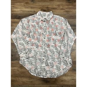 Anthropologie Lightweight Button Down‎ Embroidered Floral Shirt Size XS
